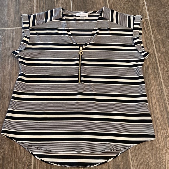 Calvin Klein Striped V neck Blouse - Picture 1 of 7